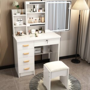 Table de maquillage moderne en bois avec miroir