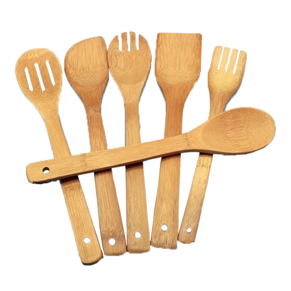 Ensemble d’ustensiles de cuisine en bambou naturel – 6 pièces